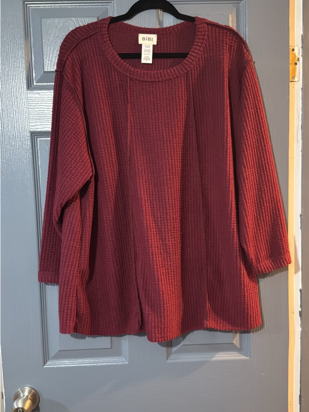 BiBi Burgundy Waffle Knit Long Sleeve Top